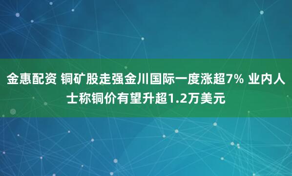 金惠配资 铜矿股走强金川国际一度涨超7% 业内人士称铜价有望升超1.2万美元