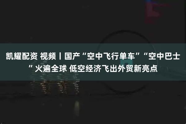 凯耀配资 视频丨国产“空中飞行单车”“空中巴士”火遍全球 低空经济飞出外贸新亮点